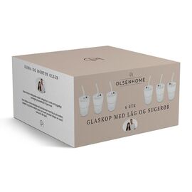 Olsen Home - Glass Cup With Lid & Straws - 6 Pack / Home and Kitchen Kitchen Home & Kitchen