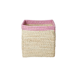 Rice - Raffia Basket without Handles in Nature with Soft Pink Border - 20 cm x 20 cm x 20 cm - natural with soft pink border / Home and Kitchen Αποθήκευση Σπίτι & Κουζίνα