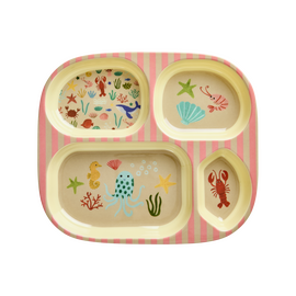 Rice - Melamine Kids 4 Room Plate - Coral Ocean Print - Coral / Home and Kitchen Kitchen Home & Kitchen