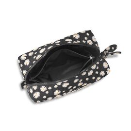 Karen - Large toiletry bag with embroidered daisies - Black - Large / Luggage and Travel Gear