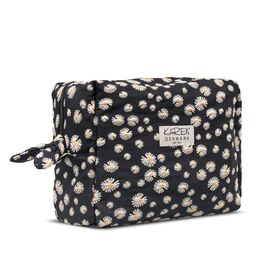 Karen - Large toiletry bag with embroidered daisies - Black - Large / Luggage and Travel Gear