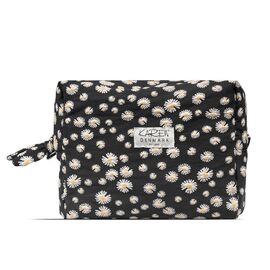Karen - Large toiletry bag with embroidered daisies - Black - Large / Luggage and Travel Gear