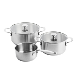 KitchenAid - Stainless Steel Sheet Frypan 3pcs Set: Casserole with Lid + Open Saucepan - Silver - 16-24 cm / Home and Kitchen