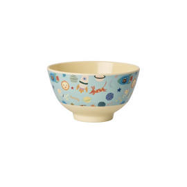 Rice - Melamine Bowl with Dogs in Space Print - Blue - Small - 300 ml / Home and Kitchen