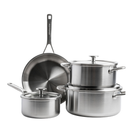 KitchenAid - Multiply 4(7)pcs Set Uncoated: Saucepan 16cm/1.5L with Lid, Casserole 20cm/3.11L with Lid, Casserole 24cm/4.91L with Lid, Frypan 24cm - Silver / Home and Kitchen