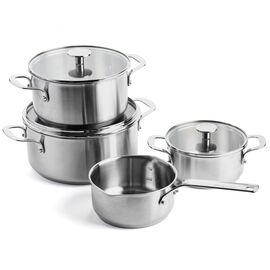 KitchenAid - Stainless Steel Sheet Frypan 4pcs Set: Casserole with Lid 16-20-24cm + Open Saucepan 16cm - Silver / Home and Kitchen