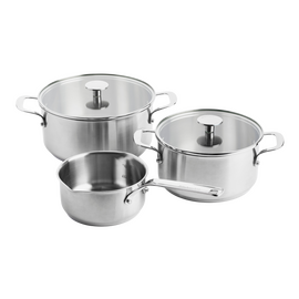 KitchenAid - Stainless Steel Sheet Set: Casserole 20cm with lid, Casserole 24cm with lid, Saucepan 16cm (all uncoated) - Silver / Home and Kitchen
