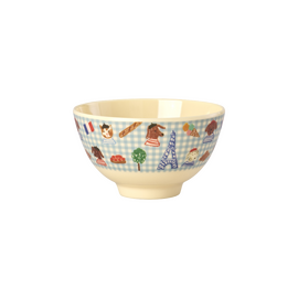 Rice - Melamine Bowl with Blue Kids in Paris Print - Soft Blue - 300 ml / Home and Kitchen