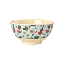 Rice - Melamine Bowl with Blue ABC Print - Blue - Medium - 700 ml / Home and Kitchen