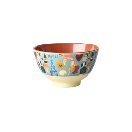 Rice - Melamine Bowl with Paris Mon Amour Print - Burnt Orange - Small - 300 ml / Home and Kitchen