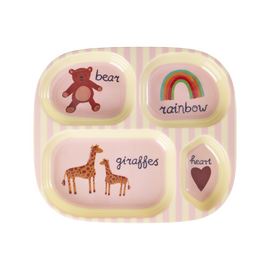 Rice - Melamine Kids 4 Room Plate - Pink ABC Print - Pink / Home and Kitchen