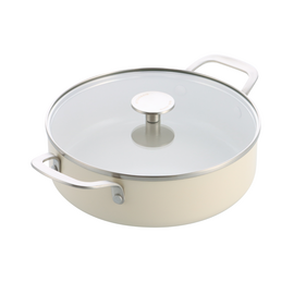 KitchenAid - Coloured Aluminum Covered Skillet with 2 Side Handles - Almond Cream - 24 cm / Home and Kitchen