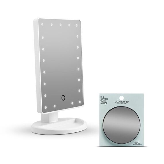 Gillian Jones - Makeup Mirror with LED Light, Touch Function, and GWP Suction Cup Mirror - White / Beauty Tools & Accessories Makeup