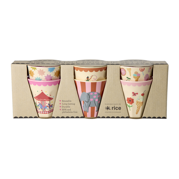 Rice - Melamine Cups with Fun Fair Prints - Pink - Small / Home and Kitchen Kitchen Home & Kitchen