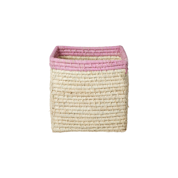 Rice - Raffia Basket without Handles in Nature with Soft Pink Border - 20 cm x 20 cm x 20 cm - natural with soft pink border / Home and Kitchen Αποθήκευση Σπίτι & Κουζίνα