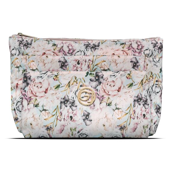 Gillian Jones - 3-room cosmetic bag - Rose flowerprint / Beauty Tools & Accessories Makeup
