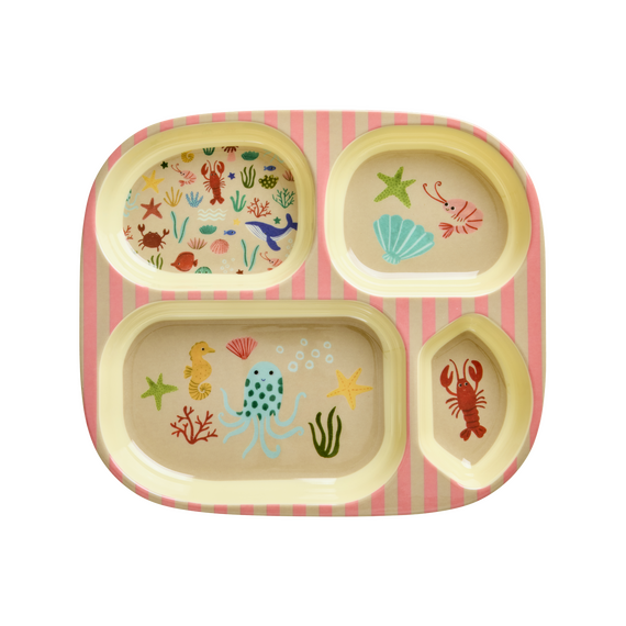Rice - Melamine Kids 4 Room Plate - Coral Ocean Print - Coral / Home and Kitchen Kitchen Home & Kitchen