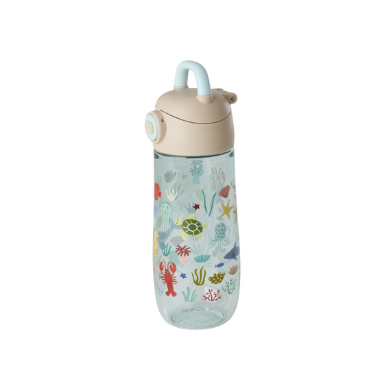 Rice - Plastic Kids Drinking Bottle with Blue Ocean Print - Blue - 550 ml / Home and Kitchen Kitchen Home & Kitchen