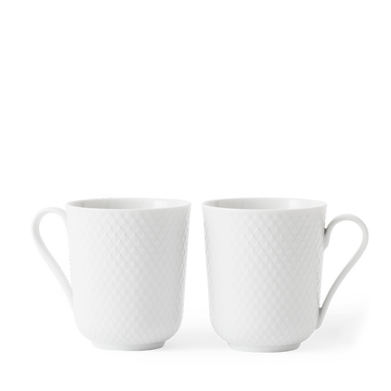 Lyngby Porcelæn - Rhombe White Mug With Handle 33 cl - Set of 2 / Home and Kitchen Κουζίνα Σπίτι & Κουζίνα