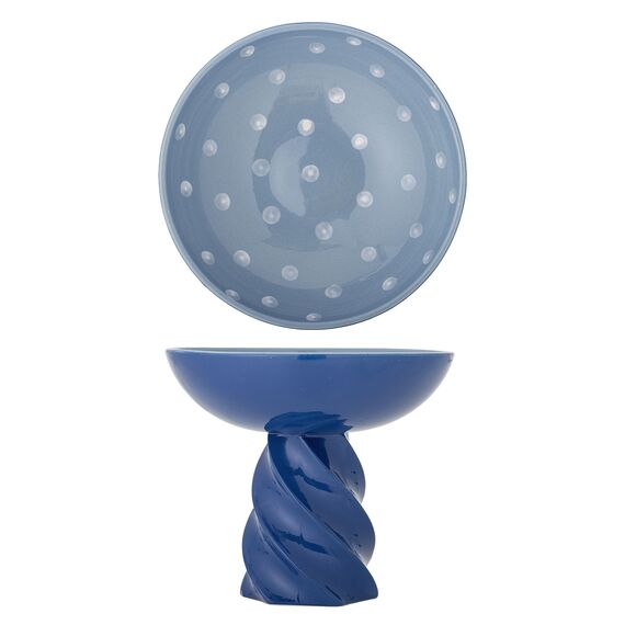 Bloomingville - Riley Pedestal Bowl - Blue - Stoneware / Home and Kitchen Decor Home & Kitchen