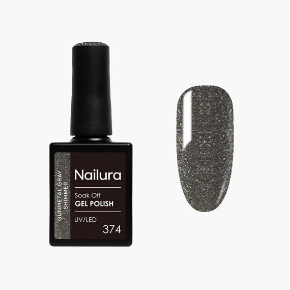 Nailura - Gel Polish 374 - Gunmetal Gray Shimmer - 10 ml / Beauty Nails Makeup
