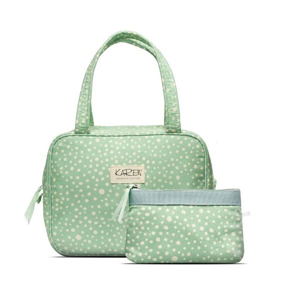 Karen Denmark - 2 pcs Cosmetic bag with handle Green/white print / Beauty Uncategorized (Beauty)