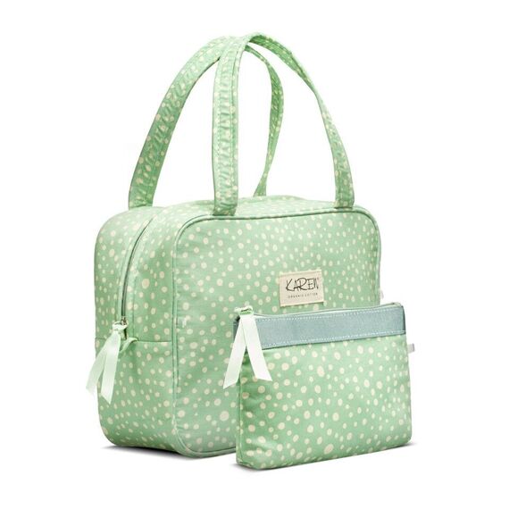 Karen Denmark - 2 pcs Cosmetic bag with handle Green/white print / Beauty Uncategorized (Beauty)