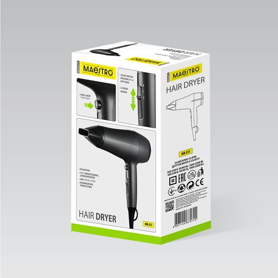 Hair dryer MAESTRO MR-217 2200 W Black, Graphite Εργαλεία Μαλλιών Περιποίηση Μαλλιών