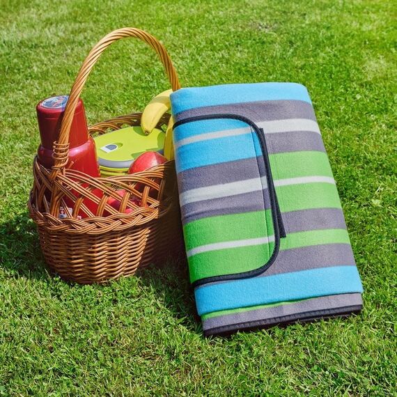 PROMIS Picnic Blanket, Green Stripes, 200 cm x 150 cm Κλινοσκεπάσματα Σπίτι & Κουζίνα