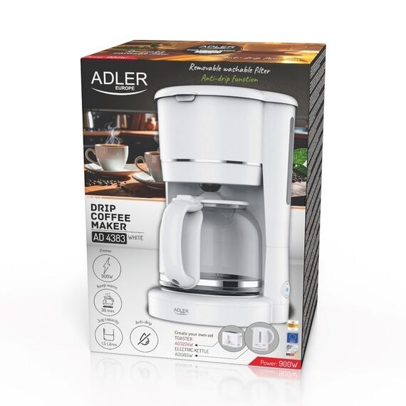Adler AD 4383w Drip coffee maker for ground coffee 1.5 L white Coffee Machines Appliances