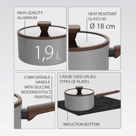 18cm saucepan with lid, 1.9L MR-1211-18S MAESTRO grey Kitchen Home & Kitchen