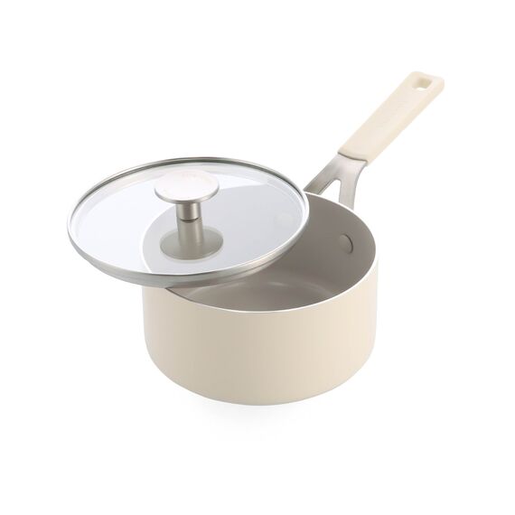 KitchenAid - Coloured Aluminum Saucepan with Lid - Almond Cream - 16 cm / Home and Kitchen