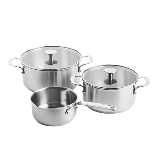 KitchenAid - Stainless Steel Sheet Frypan 3pcs Set: Casserole with Lid + Open Saucepan - Silver - 16-24 cm / Home and Kitchen
