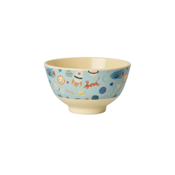 Rice - Melamine Bowl with Dogs in Space Print - Blue - Small - 300 ml / Home and Kitchen