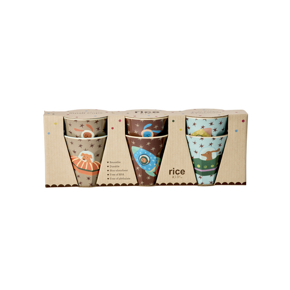 Rice - Melamine Kids Cup with Dogs in Space Print - Small - 160 ml / Home and Kitchen