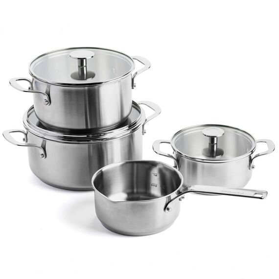 KitchenAid - Stainless Steel Sheet Frypan 4pcs Set: Casserole with Lid 16-20-24cm + Open Saucepan 16cm - Silver / Home and Kitchen
