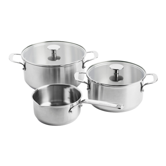 KitchenAid - Stainless Steel Sheet Set: Casserole 20cm with lid, Casserole 24cm with lid, Saucepan 16cm (all uncoated) - Silver / Home and Kitchen
