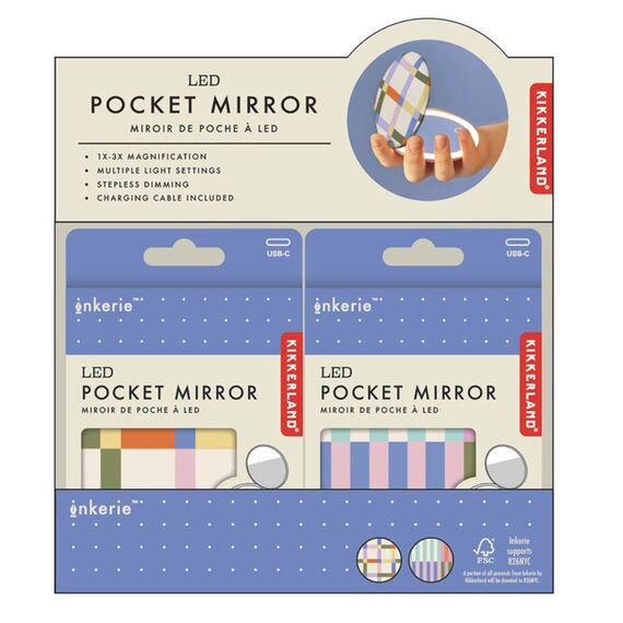 Kikkerland - Inkerie LED Pocket Mirror - 3.5 inches diameter / Beauty