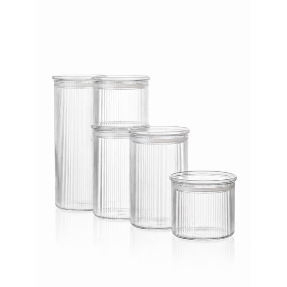 Sobczyk - Glass storage containers with ridges - 5-pack - 2 x 500 ml, 2 x 1000 ml, 1 x 1500 ml / Home and Kitchen