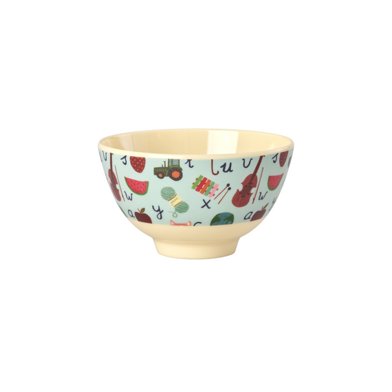 Rice - Melamine Bowl with Blue ABC Print - Blue - Small - 300 ml / Home and Kitchen