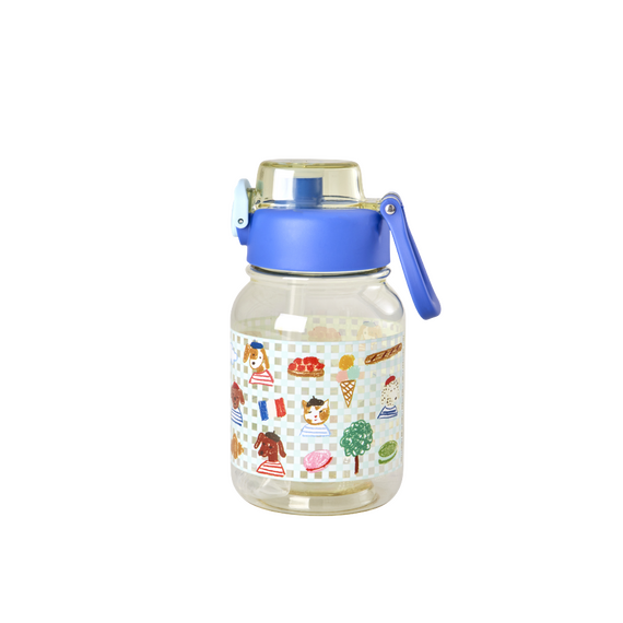 Rice - Plastic Kids Drinking Bottle - Paris Print - Blue - 700 ml / Home and Kitchen