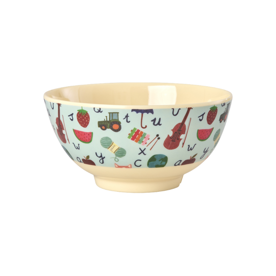 Rice - Melamine Bowl with Blue ABC Print - Blue - Medium - 700 ml / Home and Kitchen