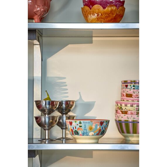 Rice - Melamine Bowl with Paris Mon Amour Print - Burnt Orange - Medium - 700 ml / Home and Kitchen