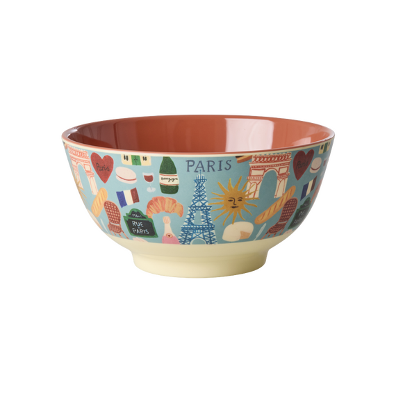 Rice - Melamine Bowl with Paris Mon Amour Print - Burnt Orange - Medium - 700 ml / Home and Kitchen