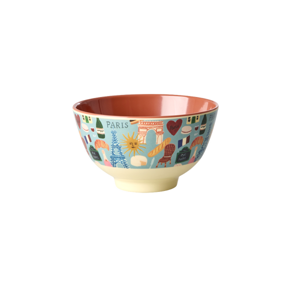 Rice - Melamine Bowl with Paris Mon Amour Print - Burnt Orange - Small - 300 ml / Home and Kitchen