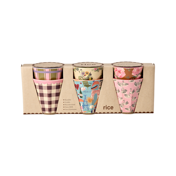 Rice - Melamine Cups with Bon Vivant Prints - Medium - 250 ml / Home and Kitchen