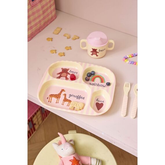 Rice - Melamine Kids 4 Room Plate - Pink ABC Print - Pink / Home and Kitchen