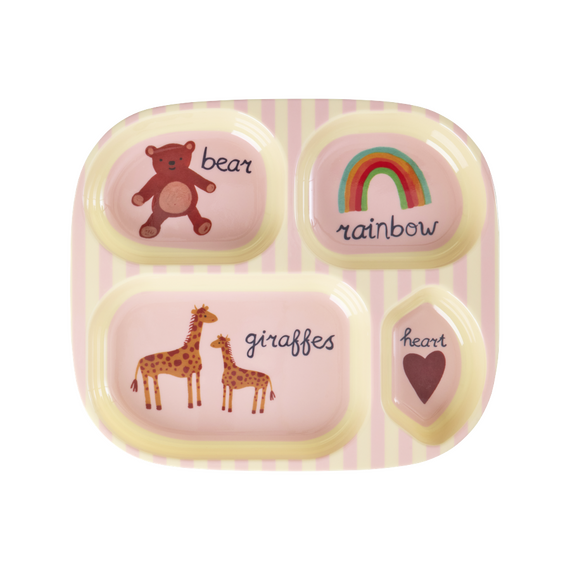 Rice - Melamine Kids 4 Room Plate - Pink ABC Print - Pink / Home and Kitchen