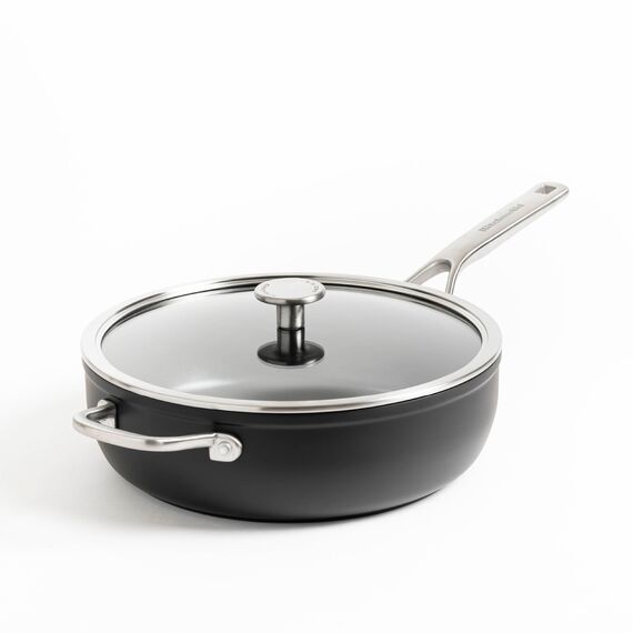 KitchenAid - Forged Hardened Aluminium Skillet with Lid + Helper Handle - Black - 28 cm / Home and Kitchen