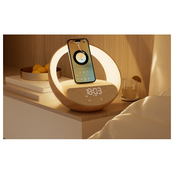 Moye Aurora Glow Lamp with Clock Wireless Speaker and Charger /